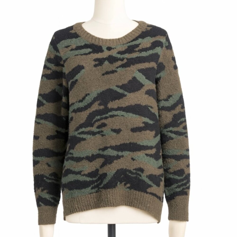 Barefoot Dreams Cozychic Ultra Lite Sweater Womens L Green Camo Pullover Cozy